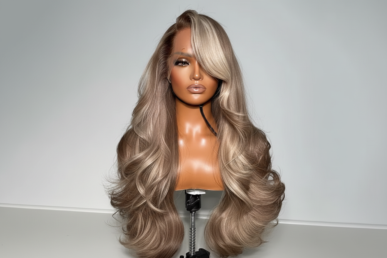 ASH BLONDE & CHAMPAGNE  BROWN LOWLIGHT WIG